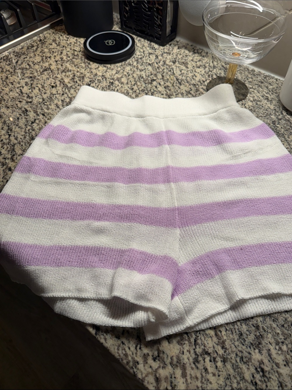 Striped Knit Women's Shorts in White and Lavender